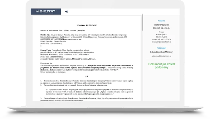 Akceptacja wypełnionego formularza online
