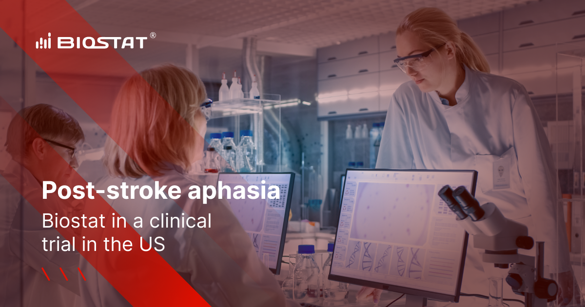 Post-stroke aphasia. Biostat in a clinical trial in the US